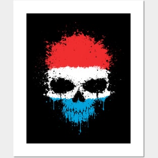 Chaotic Luxembourg Flag Splatter Skull Posters and Art